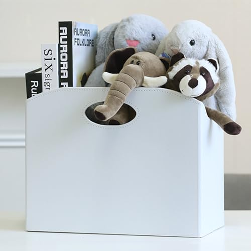 Neateam Magazine Holder, PU Leather Magazine Rack Foldable Magazine File Holder Book Bin Storage Basket Newspaper Magazine Holder Floor File Folder Magazine Organizer for Office Home (White) - Thumbnail 2