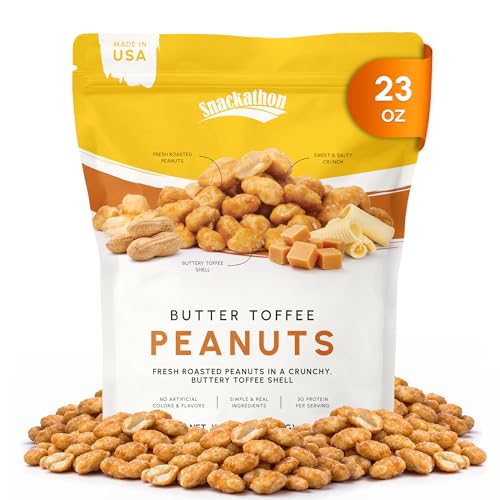 Snackathon Butter Toffee Peanuts, 23 oz Resealable Bag, Made in USA, All-Natural Fresh Roasted Nuts Coated in a Crunchy Buttery Toffee Shell, Gourmet Sweet & Salty Snack