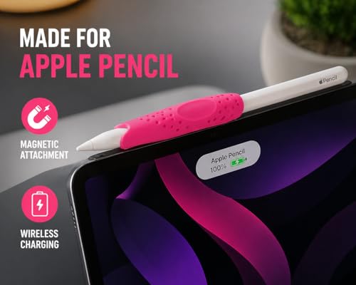 Image of Mizi Silicone Pencil Grips, Ergonomic Dual-Head Anti-Slip Grip for Handwriting & Drawing, Compatible with Apple Pencil Pro /1st /2nd Gen & USB-C, Universal Fit for Pens, Pencils & Stylus - Pink