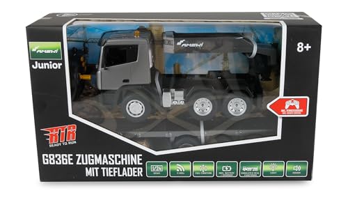 Amewi G836E Zugmaschine mit Tieflader 1:24 RTR ferngesteuert RC Kinder 8 Jahre Truck LKW, Grau