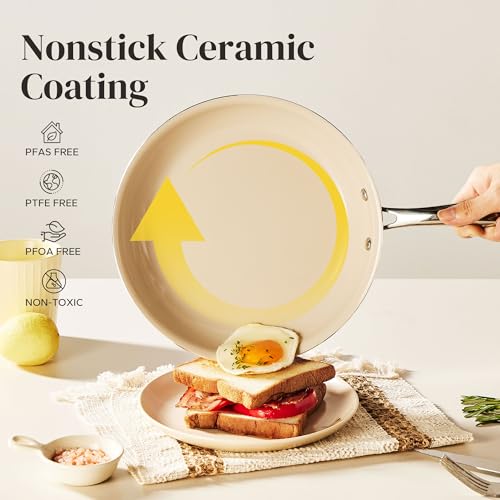 Redchef Ceramic Nonstick Cookware Set,14pcs Pots and Pans Set Non Stick,Induction Cookware with Stainless Steel Handle,Non Toxic Kitchen Cooking Set,Dishwasher & Oven Safe,PFAS PFOA & PTFE Free（Blue） by Redchef - Image 3