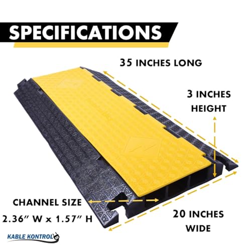 Image of Kable Kontrol Atlas Cable Protector Wire Ramp - 3 Channel - 1 Pc - 35 inch Long Black & Yellow - 24000 Lbs Load Capacity - Rubber Speed Bump Wire Protector Cord Cover - CP9973