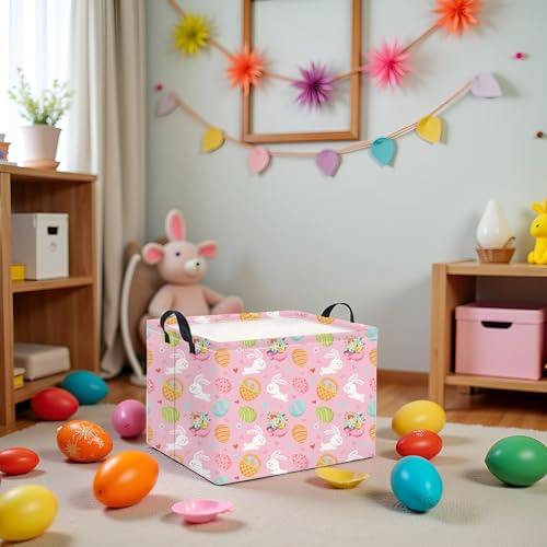 Image of Rectangular Easter Basket for Home Kitchen Baby Girls Basket Cute Storage Bin Organizer Shelf Book Room Decor(Pink Bunny Egg)