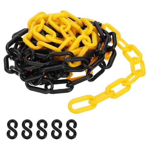 PATIKIL Cadena de plástico amarillo/negro, 10pcs 6mm Cadena de barrera de seguridad para control de multitudes, estacionamiento, valla, puerta, concierto