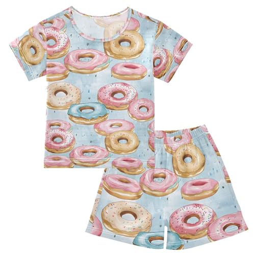 ALAZA Colored Donut Pajamas Set Short Sleeve Cotton Sleepwear Summer Pjs 2 Piece 5-14Y