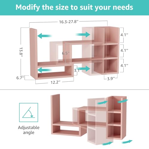 Image of NUTIKAS Desk Shelves Desktop Organizer Shlef - Pink Office Organization for Top of Desk Organizers and Accessories Corner Bookshelf Table Top Shelving Small Hutch Decorations for Office