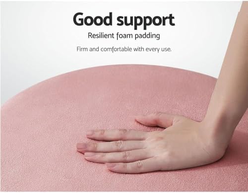 Ottoman Round Velvet Seating Stool Lounge Footstool Pouf Dressing Make Up Vanity Extra Seat for Bedroom Hallway Office Living Room Home Decor Furniture (Pink)