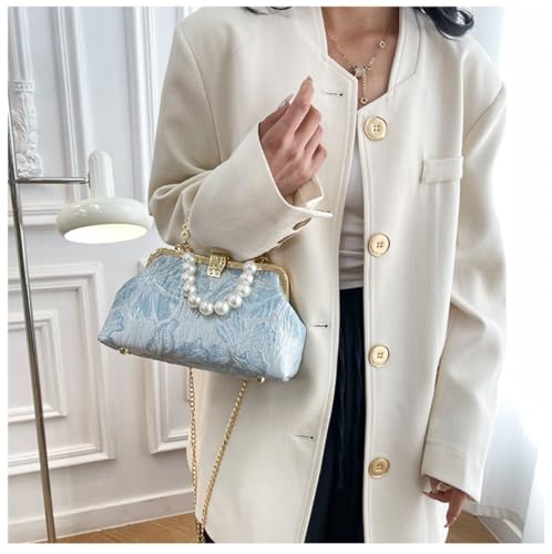 Image of Pearl Evening Bag for Women Lily Pattern Vintage Embroidered Floral Clutch Purse Evening Handbag Shoulder Crossbody Bags