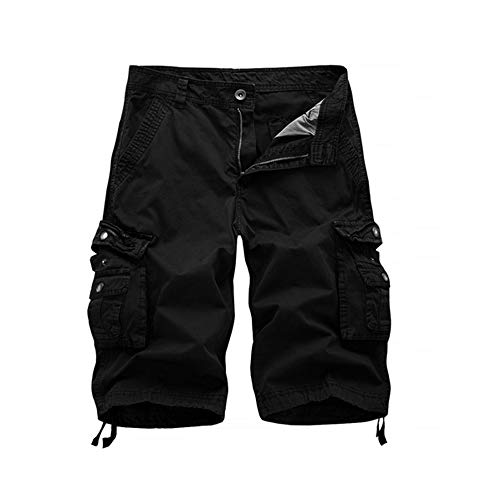 Osmyzcp Mens Casual Loose Fit Cargo Shorts Straight Multi Pocket Cotton Outdoor Short Black 32