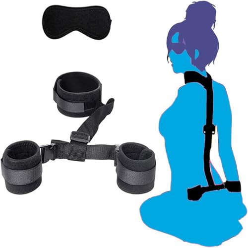SPERIKTU Bdsm Sex Bed Bondage Restraints Rope Kit Sex Blindfold Straps Fuzzy Handcuffs Hand Cuff Set for Adults Grownups Bedroom Thigh Restraints Bondaged Tie Downs Kit Sex Hand Cuff Bracelets Sweater
