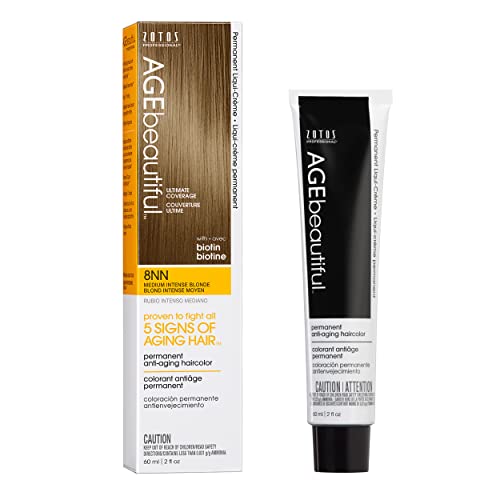 Image of AGE beautiful Permanent Hair Color Cream, 100% Gray Coverage Hair Dye with Biotin Anti-Aging Formula for Fuller, Thicker Hair, Professional Salon Quality