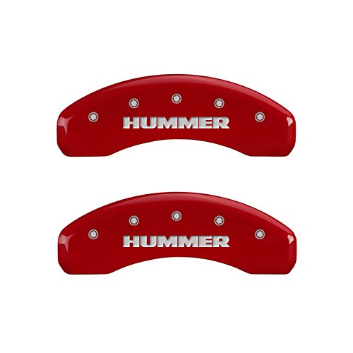 Image of MGP Caliper Covers 52003SHUMRD 'HUMMER' Engraved Caliper Cover with Red Powder Coat Finish and Silver Characters, (Set of 4)