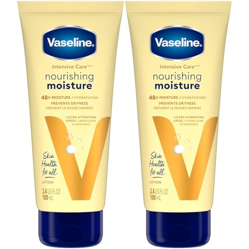 Vaseline Lotion, Intensive Care Nourishing Moisture 2-Pack – Moisturizer with Oat Extract + Ultra-Hydrating Lipids for Healing Extremely Dry Skin, 3.4 Oz Ea