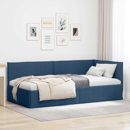 vidaXL Eckbettgestell - modernes, platzsparendes Stoffbett für Dein Schlafzimmer. Mit Einer minimalistischen, wandmontierten Kopfstütze und...