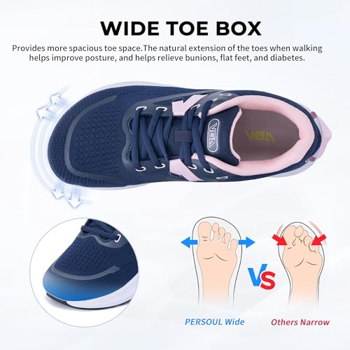 Image of PERSOUL Wide Toe Box Walking Shoes Women Arch Support Tennis Orthotic Sneakers for Plantar Fasciitis Flat Feet Pain Relief US Size 6-11
