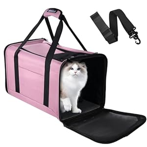 Cat Carrier, Dog Pet Carrier Airline Approved Soft Bag for Small Dogs,Medium Cats and Guinea Pig, Travel Bag for 2 Cats Under 26 LBS, Collapsible Soft Sided Cat Backpack TSA Travel Bag-Purple