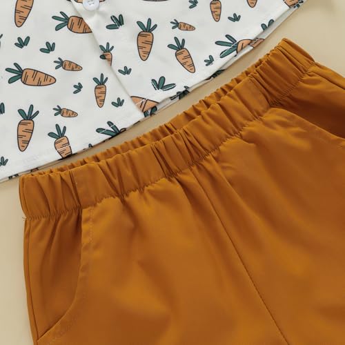 Image of Owl's-Yard Baby Boy Easter Outfits Rabbit Carrot Short Sleeve Button Down Shirts and Solid Color Shorts 2 Pcs Summer Set