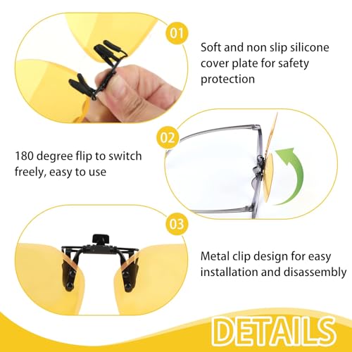 Polarisierte Nachtfahrbrille Clip, Blendfreie Nachtsichtbrille zum Hochklappen Ultraleicht Night Vision Goggles Clip On Sonnenbrille Aufsatz für Brillenträger Nachtbrille für Autofahrer Herren