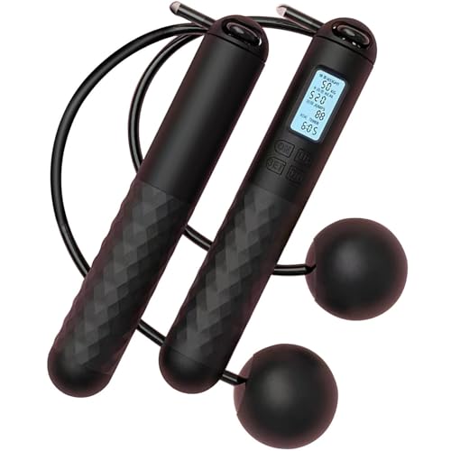 Cordless Skipping Ropes With Counter,6CM Weighted Gravities Ball Jump Rope,Wireless Skipping Rope For Adults Fitness,Smart Digital Jump Rope,At Home Workout Experience Equipment For Women Men (Black)