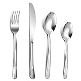 ARTESANÍA EXQUISITA: Con una construcción resistente, este juego de cubiertos de metal tiene un peso agradable, no es demasiado pesado ni endeble, mango de borde elegante bien diseñado para proporcionar un agarre cómodo, seguridad en el uso