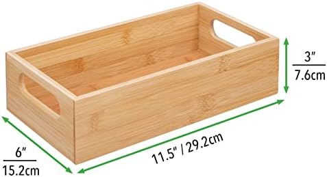 mDesign Set of 2 Office Storage Container  Open-Top Wooden Storage Tray with Handles  Stationery Organiser for Pens, Pencils, Envelopes and More  Natural