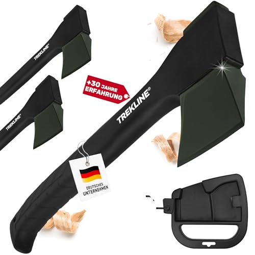 TREKLINE Spaltaxt, Spalthammer [ ErgoFiber™ - Glasfaserverstärkter Griff ] MilitaryCast, Inklusive Klingen-/Transportschutz, Antihaftbeschichtet, Hochwertige Stahl-Klinge [45cm; 0.9 kg]