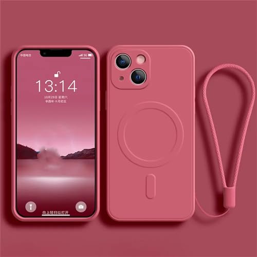 Coque silicone liquide iPhone 13 magnétique fine antichoc housse téléphone portable rouge