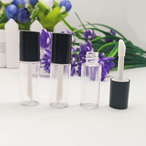 Cosidea 50 Pcs Empty Round Plastic Black 3Ml Lip Gloss Tubes, Mini Sample Size Lipgloss Tube,0.1Oz Lip Oil Container Packing Bottle #TOP5