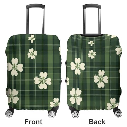 Green Plaid Checkered Shamrocks Travel Luggage Cover for Suitcase 19-32 Inches Elastic Washable Baggage Protector3