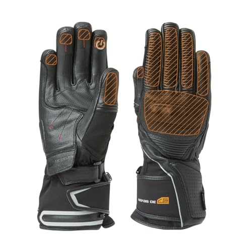30seven - Beheizbare Motorradhandschuhe - Verstärktes Leder & Primaloft-Isolierung - Wasserdicht & Kälteschutz - 2 Akkus & Ladegerät - Schwarz - M