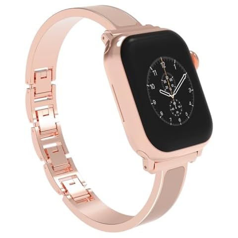 Nunwiza Silm Rubberized Bands for Apple Watch Band 38mm 40mm 41mm 44mm 42mm 45mm 46mm 49mm, Stainless Steel Metal Strap Women Dressy Bracelet Wristband for iWatch Series 10 9 8 7 6 5 4 3 SE Ultra Cover