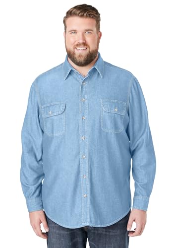 Boulder Creek by Kingsize Men's Big & Tall Long Sleeve Denim and Twill Shirt - 9XL, Bleach Denim