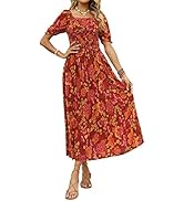 ZESICA Women's Summer Boho Floral Print Square Neck Ruffle Swing Beach ...