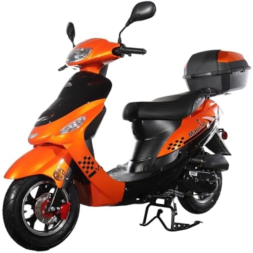 X-PRO Maui 50cc Gas Moped Scooter for Adults – Automatic Transmission, 4‑Stroke Engine, Street Legal with Headlight, Rear Trunk, Front/Rear Suspension & DOT Tires (Orange)