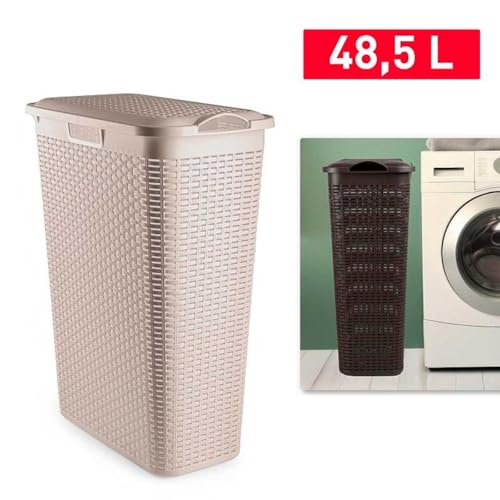 Miniatura 2 de Ac - Cesto Rattan Estrecho Para Ropa Sucia Con Tapa Y Asas - Slim Plft - Pongotodo De Plástico Para Colada - Imitación De Mimbre - Fabricado En España Beige - 48,5 Litros - 61,5 X 26,5 X 46 Cm