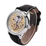 Sonew Orologio Meccanico Automatico FORSINING da Uomo con Cinturino in PU e Quadrante Scheletrato (Cintura nera con guscio argentato con superficie)