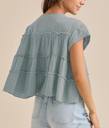 Peplum Tops for Women Crew-Neck Ruffled Bobydoll Tunic Tank Shirts Casual Loose Fit Summer Outfits 2025 Trendy3