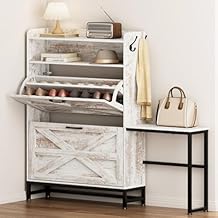 Entryway Shoe Cabinet with Table, Farmhouse Shoe Storage Stand, Wooden Shoe Rack and Organizer for Hallway, Mudroom, Closet, Small Apartment, Beige