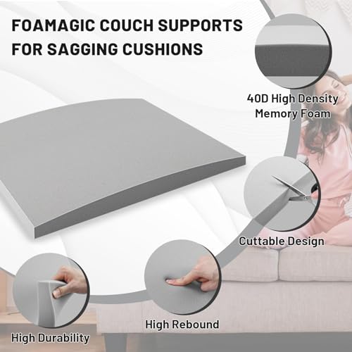 Image of Couch Cushion Support, Sofa Cushion Support for Sagging Couch Seat, Couch Replacement Insert, 24 inchx24 inchx2.4 inch, High Density Foam Furniture Seat Sagging Repair, Trapezoid 40D, Grey Set of 2