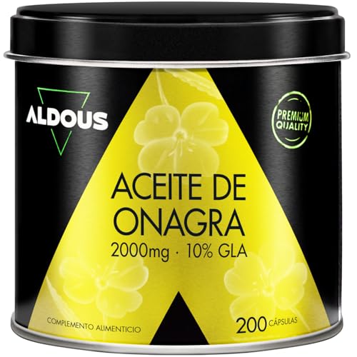 Aceite de Onagra Perlas 2000mg con 10% GLA 200mg - 200 Cápsulas Blandas - Síntomas de la Menstruación Regulador Hormonal Femenino - Bienestar y Fertilidad de la Mujer - Omega 6 - Aldous