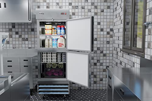 Image of KoolMore RIR-1D-SSHD Commercial Stainless-Steel Reach-in Refrigerator with Half Door Access for Restaurant, Cafe, and Cold Food Storage, Large 23 Cu. Ft. Capacity, Heavy Duty Kitchen Use, 2, Silver