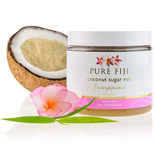 Pure Fiji Coconut Sugar Rub - Coconut Body Scrub Natural Origin for Smooths and Softens Skin - Organic Exfoliating Sugar Scrub for Body, Frangipani, 15.5 oz