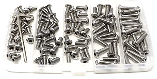 Iexcell 100 Pcs M5 X 8/10/12/16/20 Stainless Steel 304 Hex Socket Button Head Cap Screws Bolts Assortment Kit #TOP1