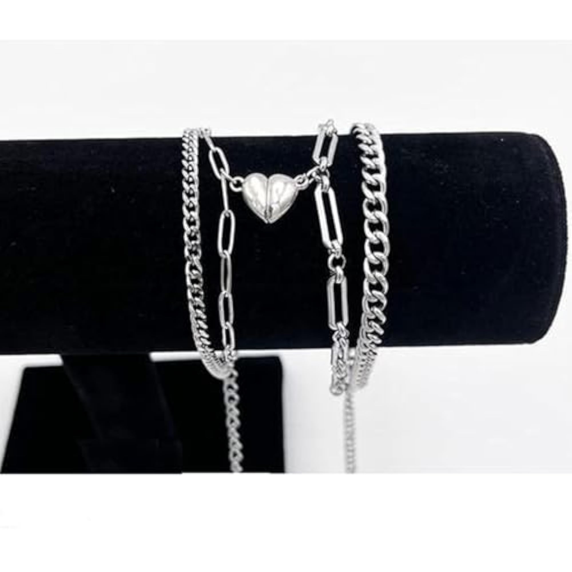 Silver Couple Magnetic Heart Bracelets for Friendship & Love