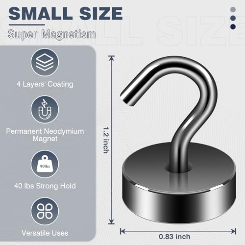 Image of Neosmuk Magnetic Hooks Steel Tube Design for Cruise,40lb+ Gunmetal,10 Pack | Cruise Ship Essentials,Heavy Duty Magnett Hooks for Cabins, Refrigerator, Grill, Hanging, and Travel Extra Strong Must-Haves