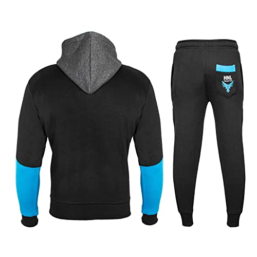 Kids Boys Black Tracksuit HNL Contrast Panelled Hooded Top & Jogging Bottoms2