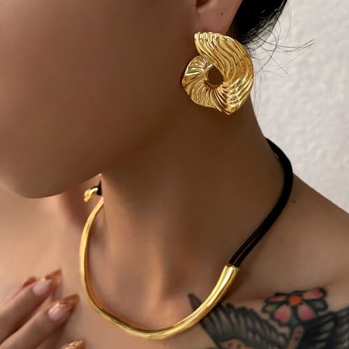 Chunky Gold & Silver Spiral Earrings - Trendy Large Geometric Fashion Statement Earrings2