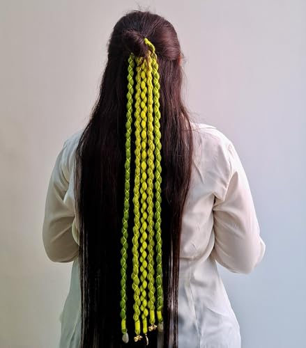 Image of Zippy Flora Boho Handmade Rang Parandi Hair Accessory, Braided Hairband for Women, Traditional Ethnic Look (Green, Full Length (20-22 inch))