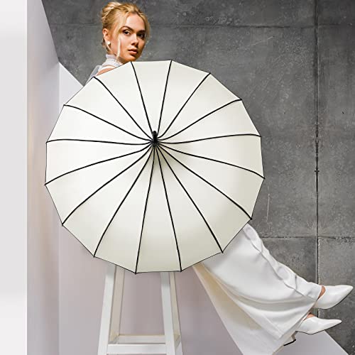 Queekay 2 Pcs Gothic Pagoda Umbrella Large Retro Parasol for Rain or Sun, Wedding Umbrella, Gift for Vampire & Gothic Lover(White)