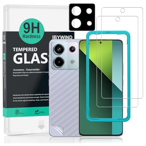 Ibywind 2 Pack Screen Protector For Xiaomi Redmi Note 13 Pro 5G/Poco X6 5G 6.67",9H Hardness Tempered Glass,With 1Pc Camera Lens Protector,1Pc Back Carbon Fiber Film Cover